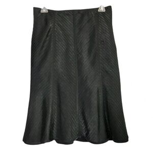 KM Collections | Black Satin Gored Herringbone Skirt, Size 14